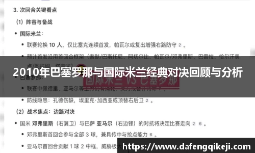 2010年巴塞罗那与国际米兰经典对决回顾与分析